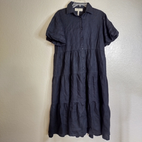 Crown Linen Designs Phoebe Tiered Dress Black Sz S - Picture 2 of 10